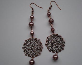 Copper and Mauve Pearl Earrings