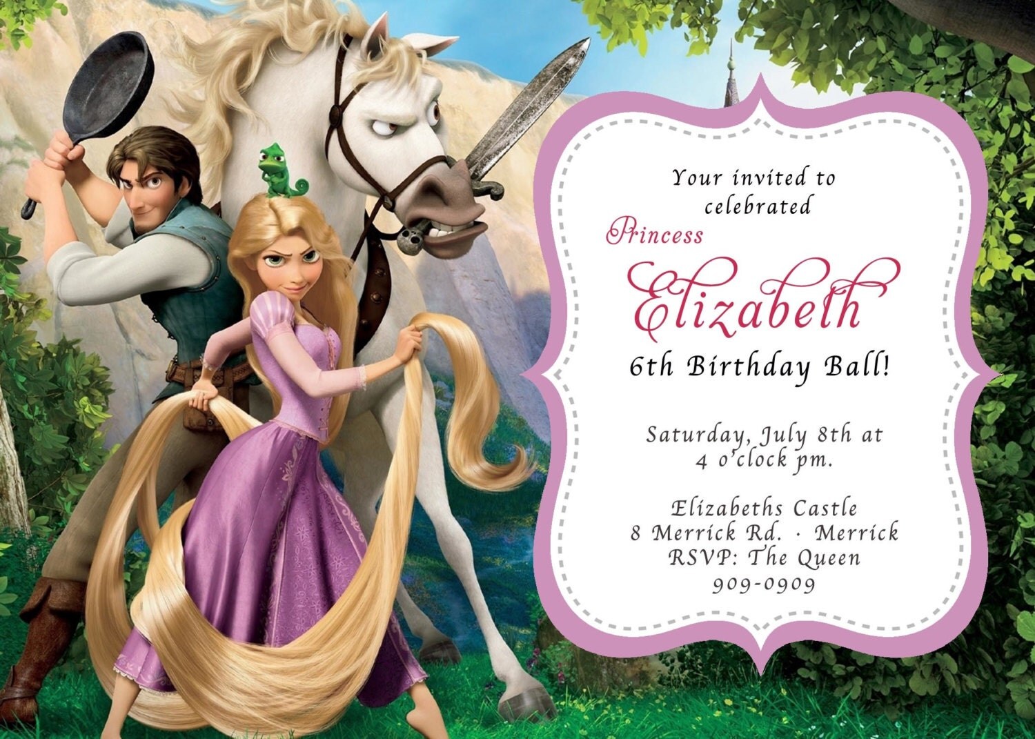 CUSTOM PHOTO Invitations Rapunzel Tangled Birthday Invitation