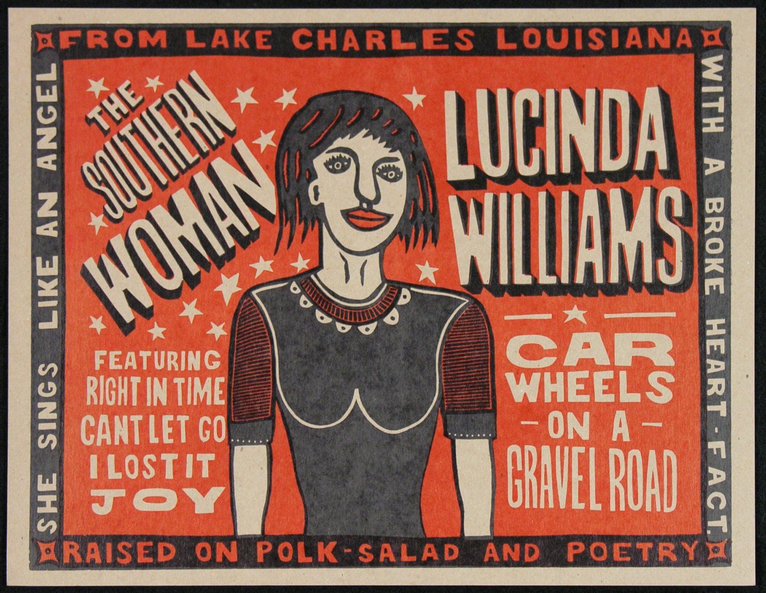 LUCINDA WILLIAMS Car Wheels on a Gravel Road Hand Printed LUCINDA WILLIAMS Car Wheels on a Gravel Road Hand Printed
