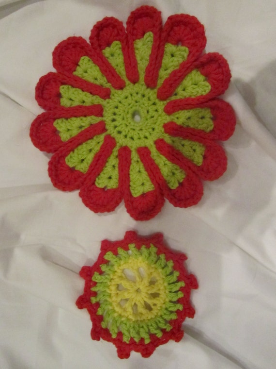 Crochet Tea Party Set Flower shaped Doily/Hotpad with 5
