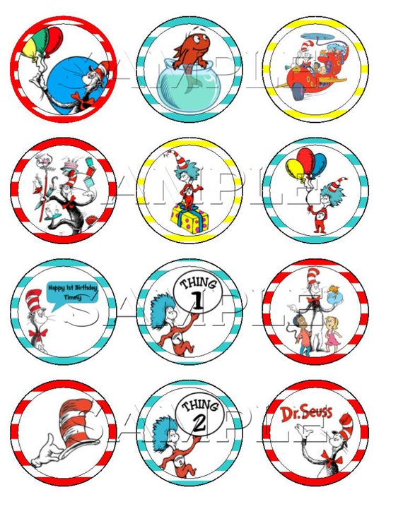 Dr Seuss Cat in the Hat Edible Cupcake Toppers