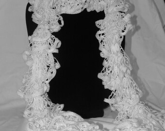 White Knit Ruffle Scarf