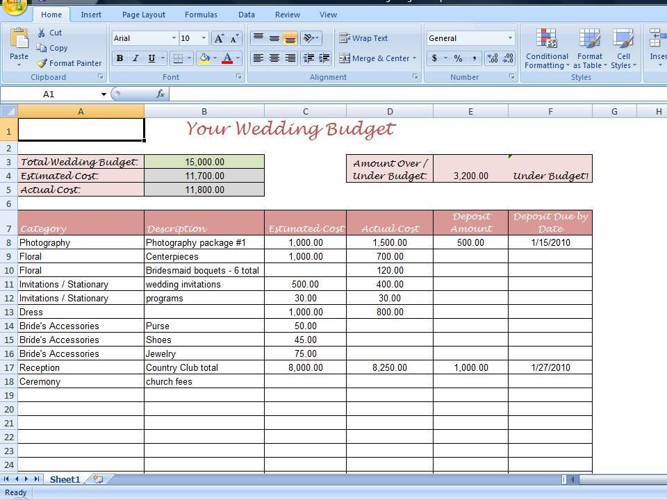 Simple Wedding Bud Worksheet Printable By TimeSavingTemplates