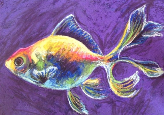 Items similar to Rainbow Fish - Original Pastel Drawing - Small art 6 ...