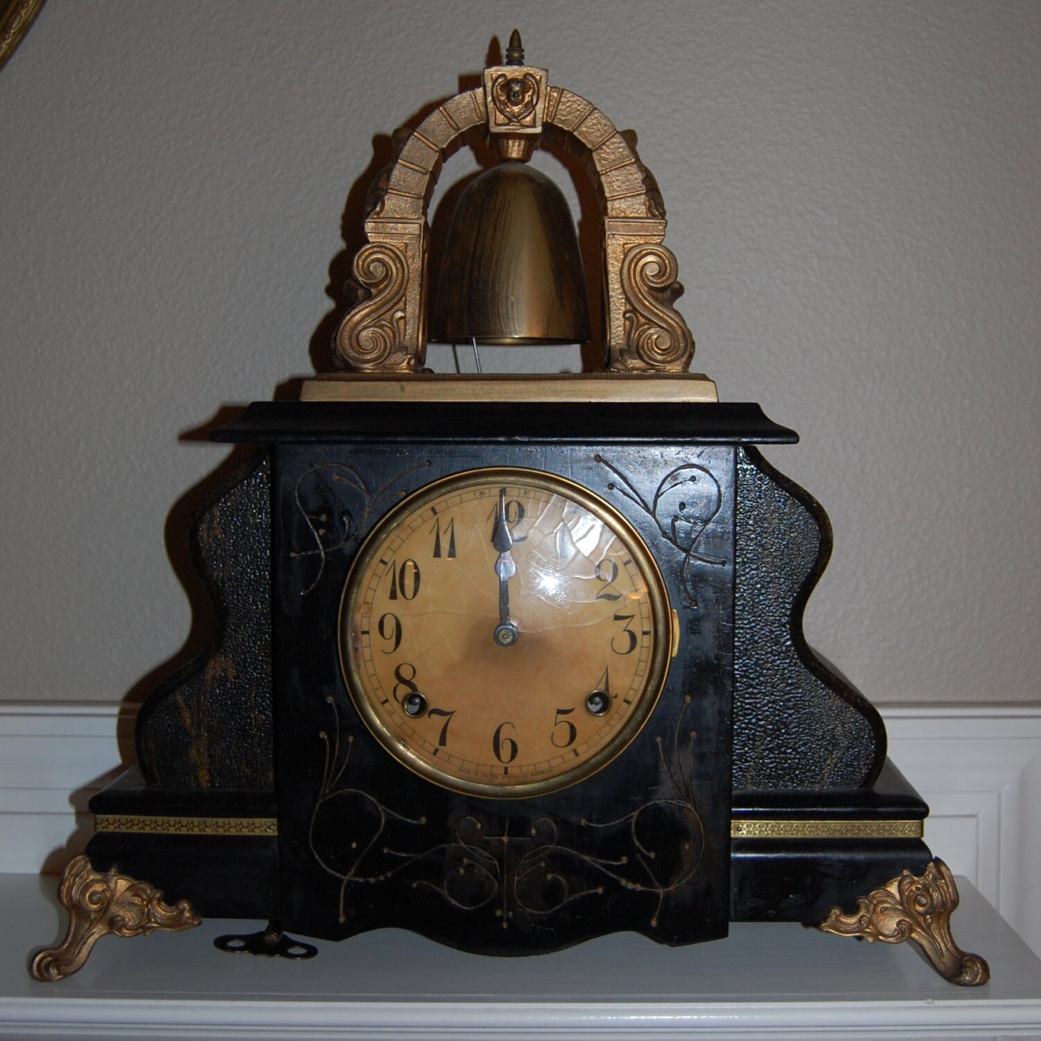 Beautiful Antique Gilbert Mantle Curfew Clock By Antiquemeup 1262