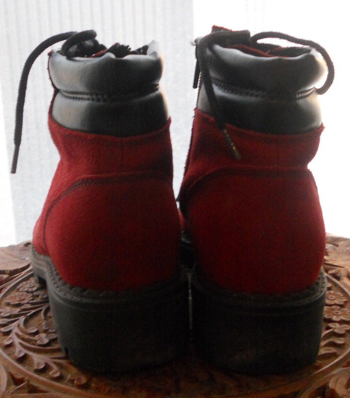 suede hiking boots with red laces