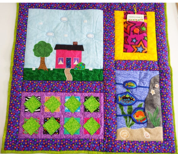 Kid quilt, Activity Quilt, Handmade Quilt, Wall hanging, Homemade, Travel children's entertainment, Toddler blanket, children quilt