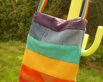 Large Rainbow TOTE Bag shoulder strap top zipper closure