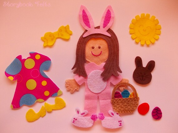 Storybook Felts Felt My Little Easter Girl Doll Dress Up Set 17 PCS Paper Doll