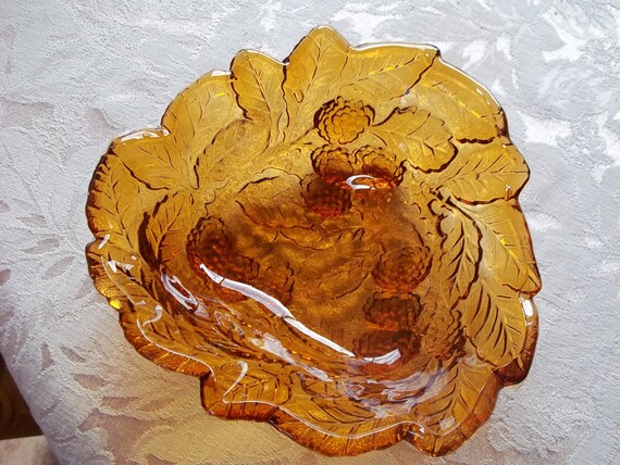 Items similar to Vintage Gold Carnival Glass Candy Dish with Berry and ...