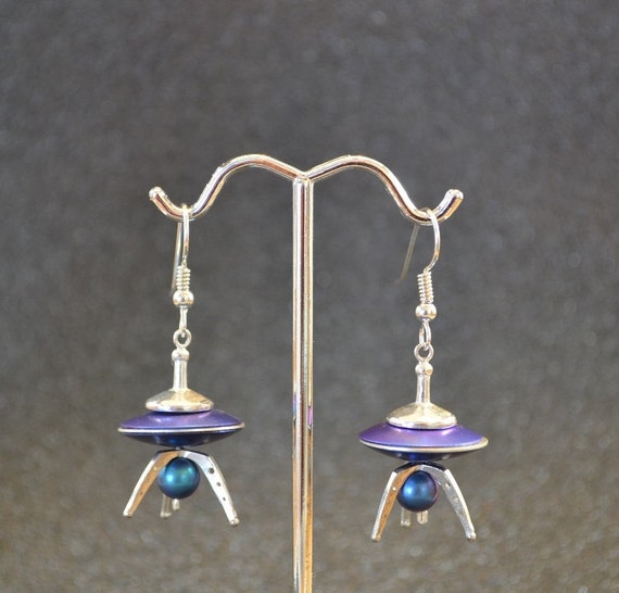 Sterling And Niobium Flying Saucer Earrings