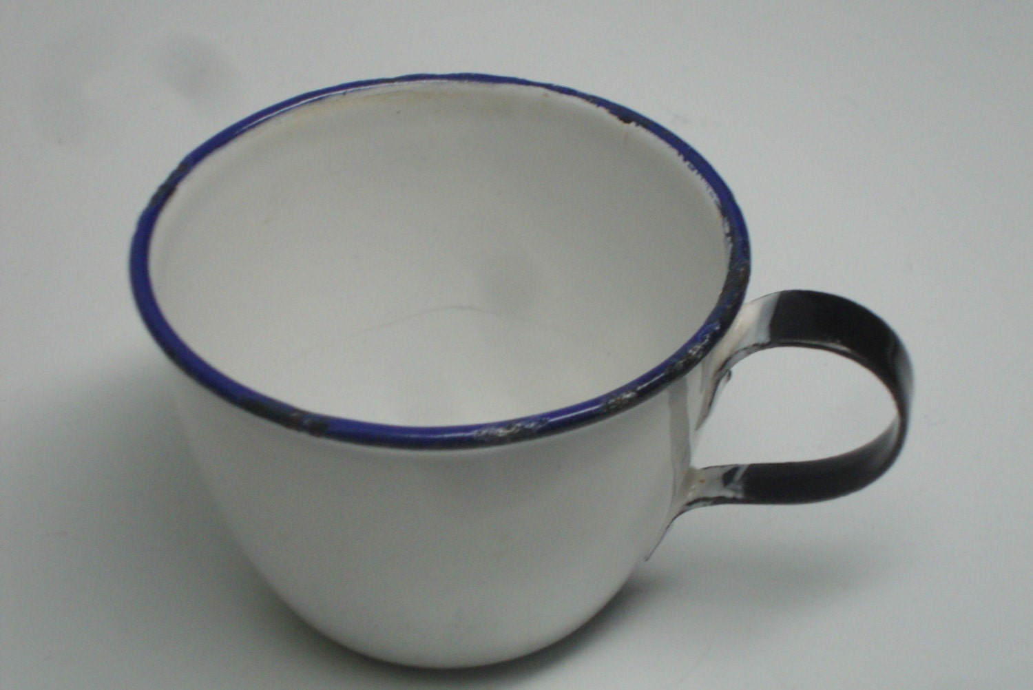 VINTAGE ENAMEL WARE Blue and White Cup