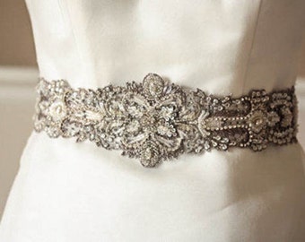 Bridal Sash in Antique Silver - 18 inches (Made to Order)