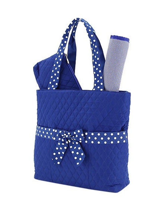 Monogrammed Diaper Bag Quilted Royal Polka Dots Perfect