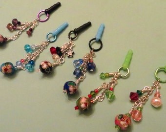 Choose your color-- Cloisonne cell phone charm, dust plug charm