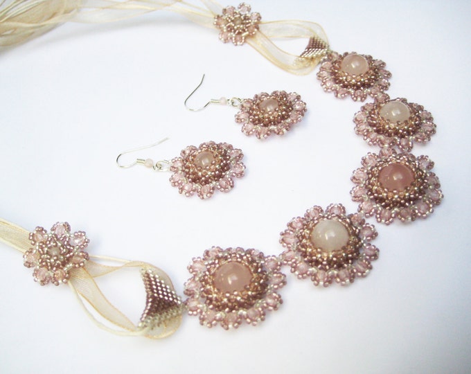 3 PCs. Jewelry set "Blossoming almond" necklace, bracelet, earrings, Bridal jewelry, spring