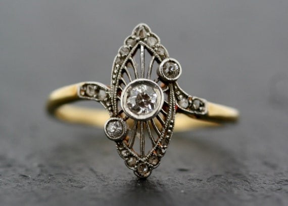 unique vintage rings uk engagement Art Vintage  Ring  Antique Art Platinum Deco 18ct Deco Diamond Gold &