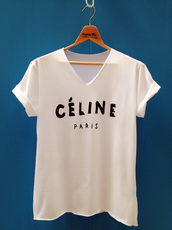 Items similar to T-shirt CELINE T-shirt white T-shirt women T-shirt