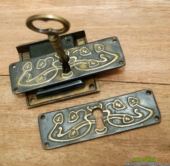 Set Vintage Skeleton KEY & LOCK with Old Antique by ArtsofBrass