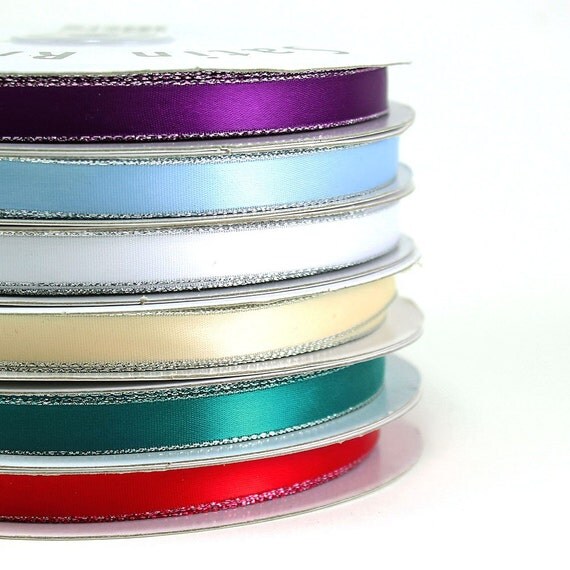 Satin Ribbons Silver Edge 3/8" (spool of 50 yards) - ** FREE SHIPPING ** Il_570xn
