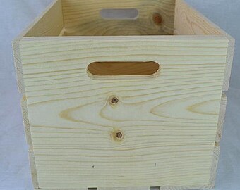 Slatted Wooden Crate made of Western pine with outside measurements of 18" x 12.5" x 9.5" with hand holes