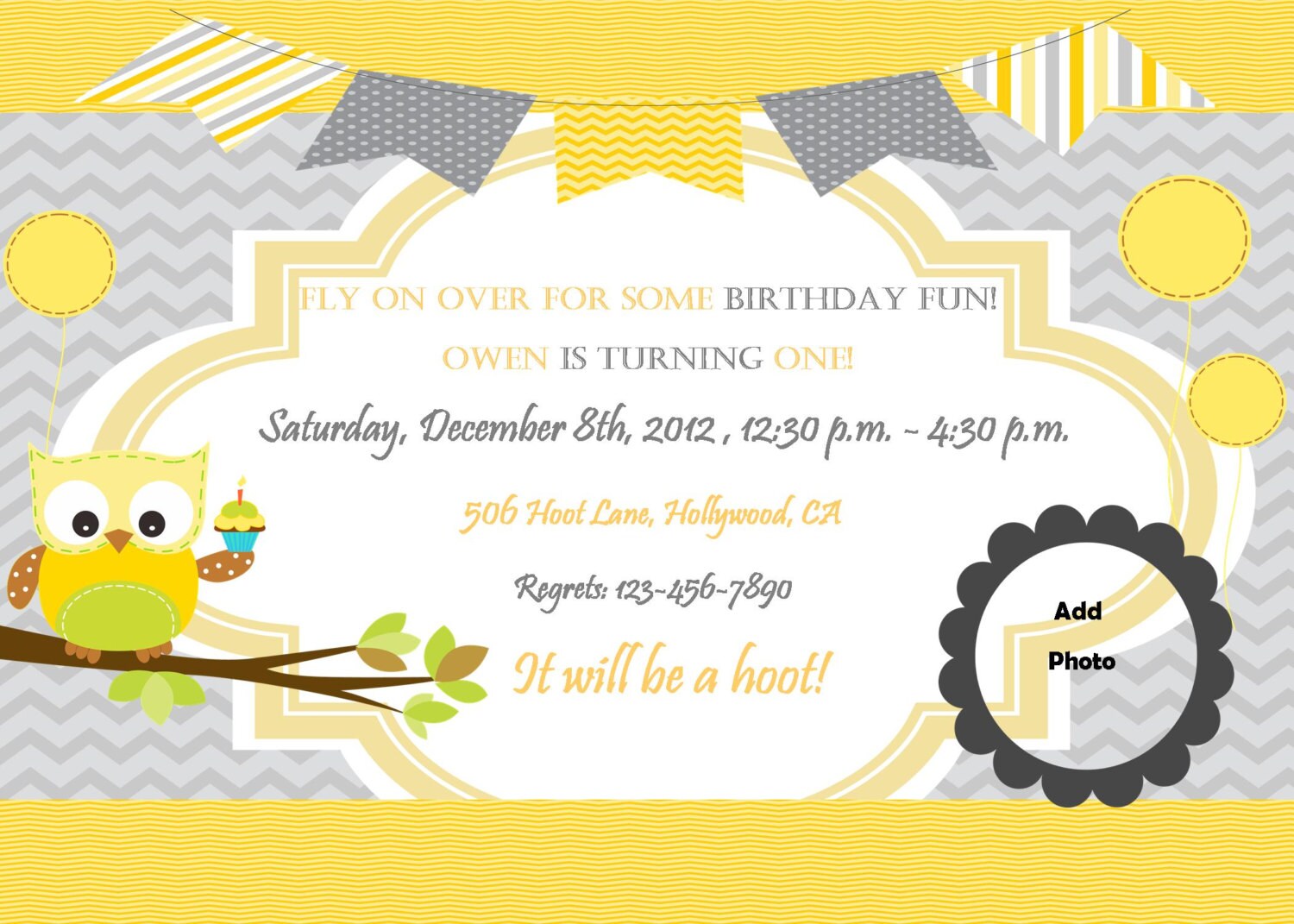Owl Invitation Birthday Party Baby Shower Digital DIY