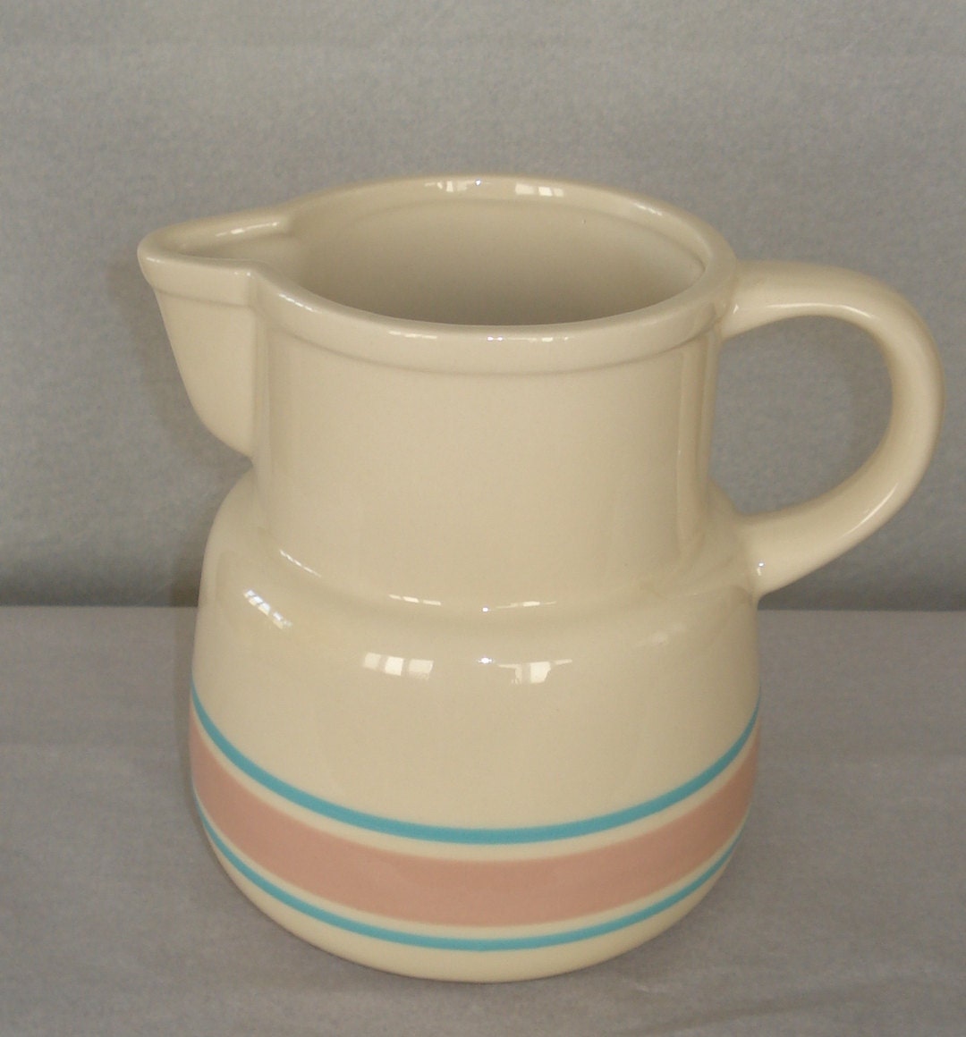 Vintage McCoy Pottery Pink And Blue Stripe Pitcher Stonecraft