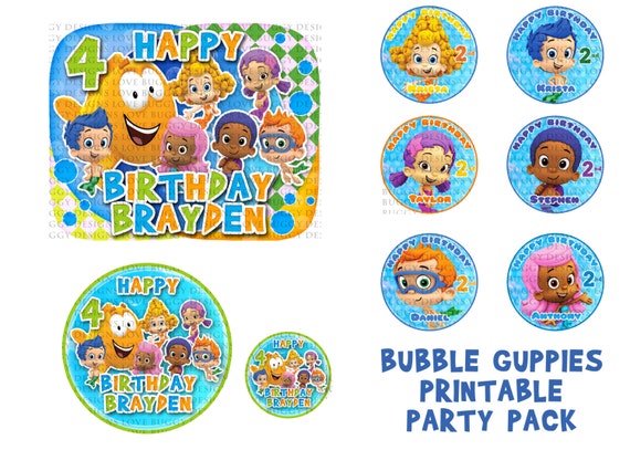 Items similar to Bubble Guppies Party Pack, Plate Stickers, Cup ...