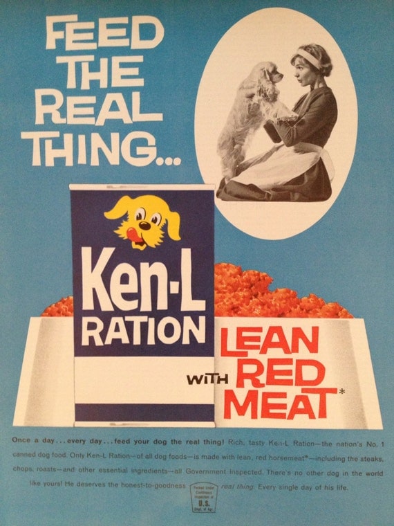 Vintage KenL Ration Dog Food Ad Paper Ephemera from a 1962