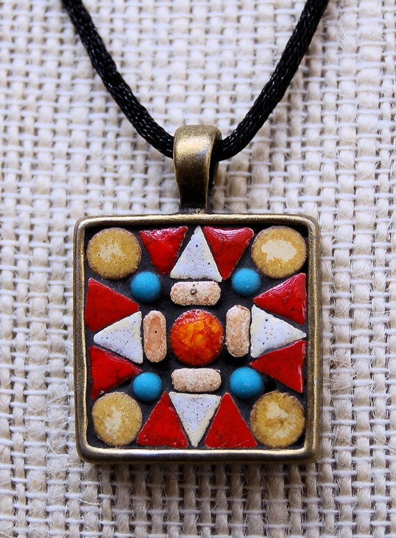 Handmade mosaic tile pendant / necklace