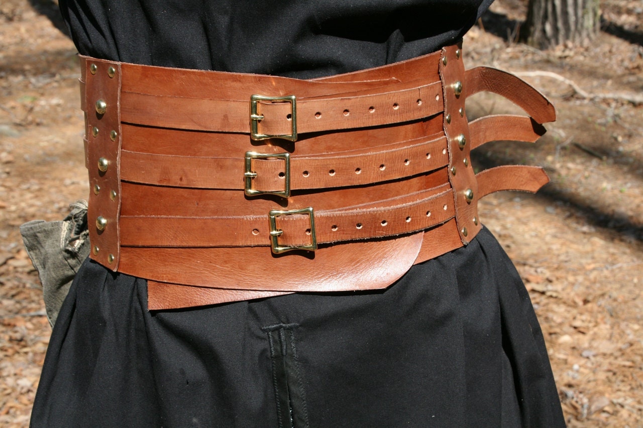 Wide 7 Leather Belt with three buckles LARP Steampunk