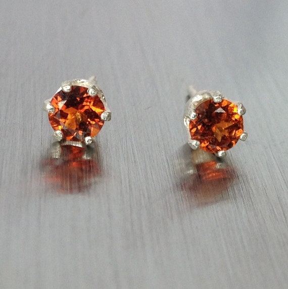 blood orange garnet stud earrings 4 mm stone sterling