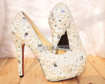 Luxury Pearl heels custom Pearl shoes ivory wedding shoes bridal pearl ...