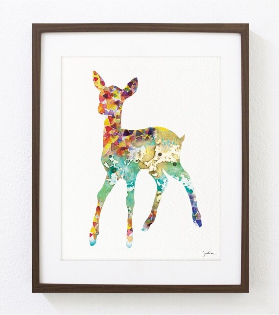 Deer Art Watercolor Painting Minimalist Art by ElfShoppe on Etsy