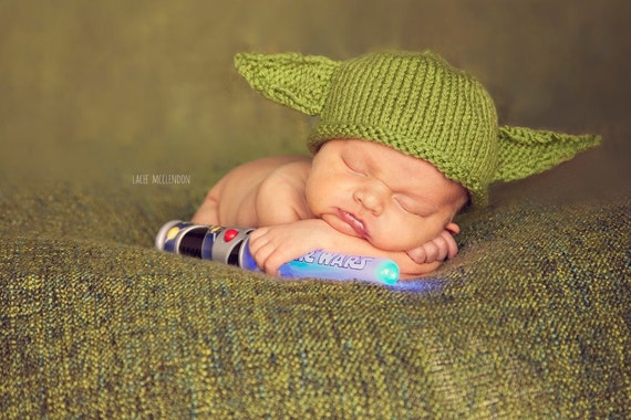 Yoda Hat - Hand knit newborn beanie