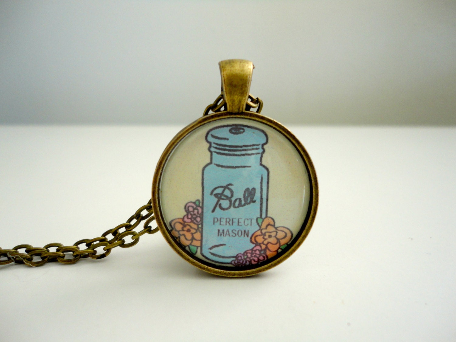 Mason Jar Pendant Jewelry Vinatge Mason Jar Necklace with an
