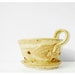 Berry bowl handmade pottery - yellow brown ceramic colander with saucer