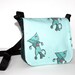 Zombie cat bag - blue shoulder bag with adjustable strap and pink stripy lining - lolita goth messenger