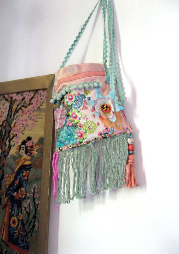 pom backpack crossbody pom Flowers, Pom Small, Pastel Body, Fringe Blue, Cross Pom Pink, Bag,