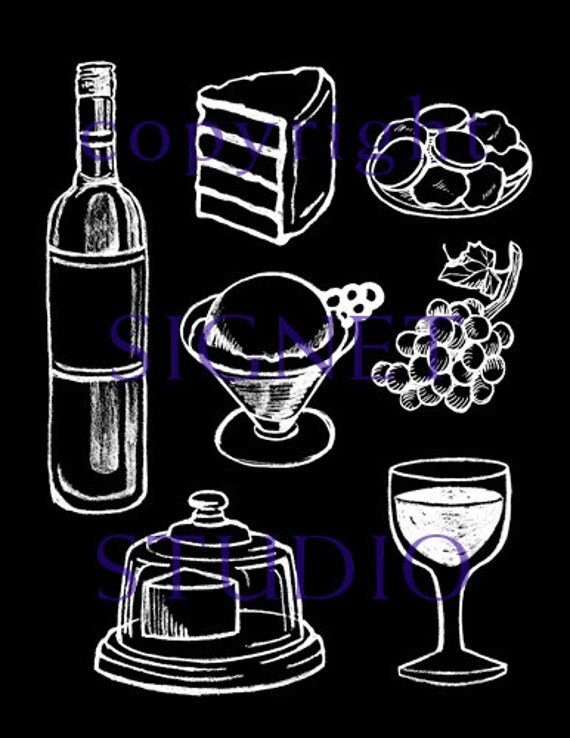 Items similar to Chalkboard Dessert Illustrations Instant Digital