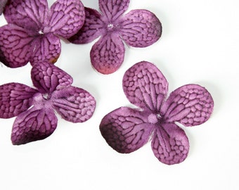 36 Silk Hydrangea Petals in Purple - Silk Hydrangea Blossoms, Millinery Craft - ITEM 0401