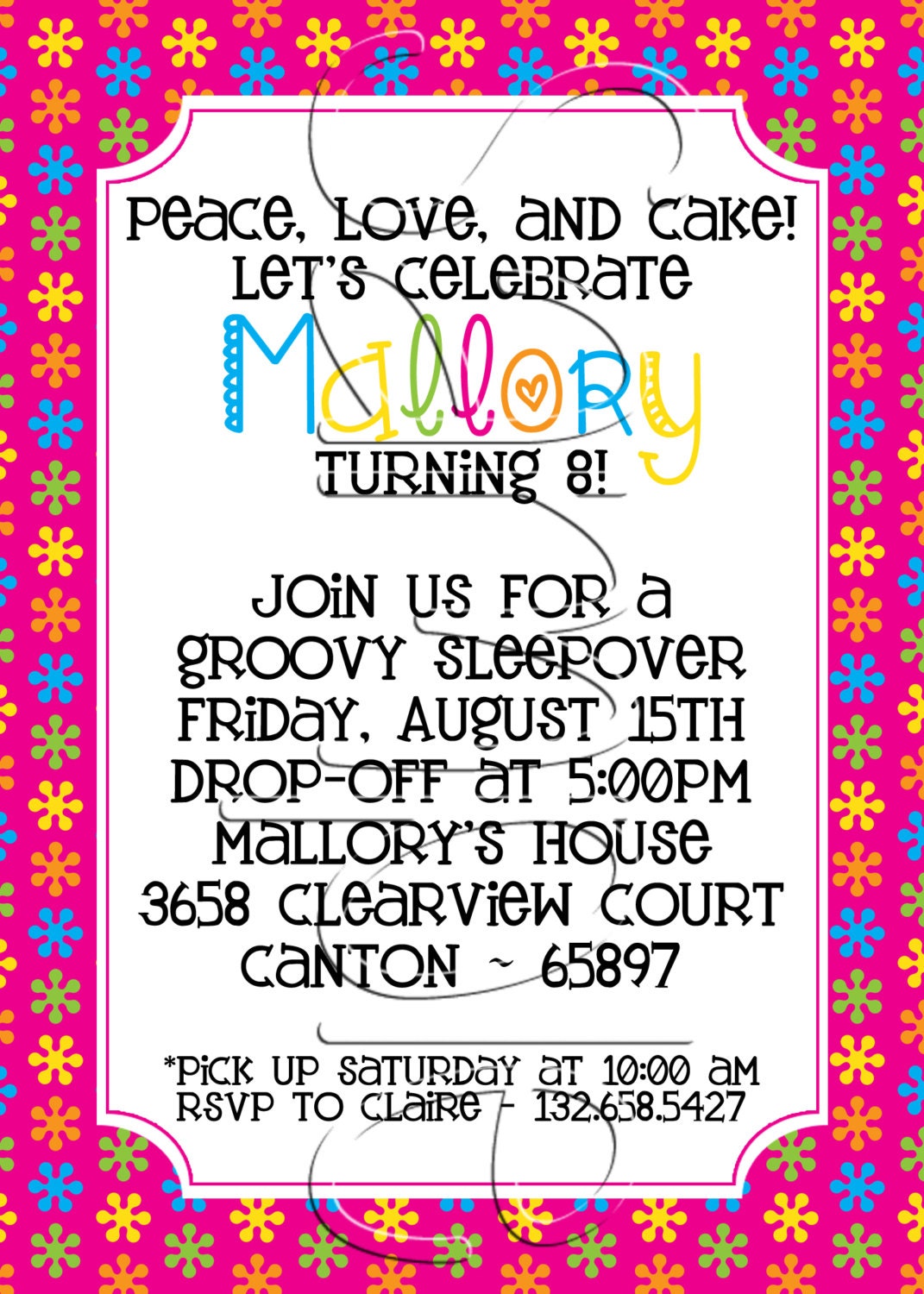 Custom Printable 60s Theme Birthday Party Invitation