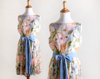 Vintage 1960s Floral Dress - Botanical Saks Fifth Avenue Summer Dress - Medium Small