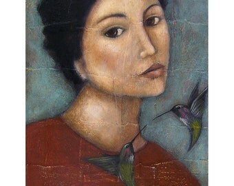 Hummingbird Portrait - Art Print of Mixed Media Acrylic Painting - Wall Hanging Art Decor By Tamara Adams