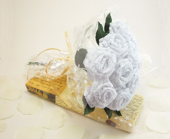 wrap origami gift flower Origami White (1 Gift Lace Rose Dozen Fabric Wrapped in Bouquet