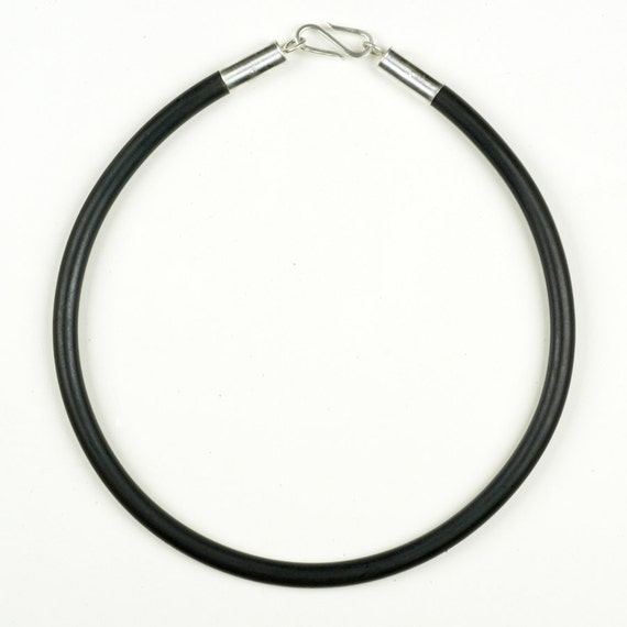 Black Neoprene Rubber Necklace Cord choker length with brass