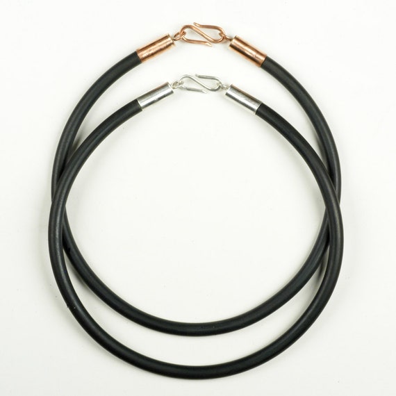 Black Neoprene Rubber Necklace Cord choker length with brass