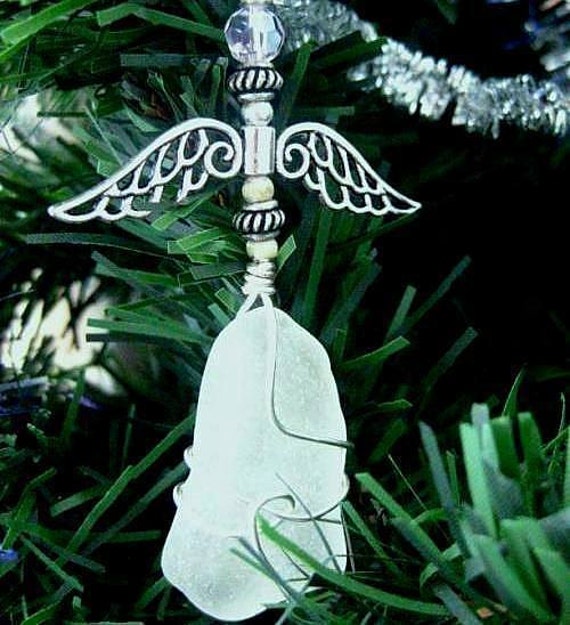Irish Angel. Sea Glass Fairy Suncatcher, Christmas Ornament or Rear View Mirror Charm