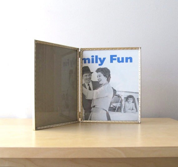 hinged double picture frame 8 x 10 brass photo frame family