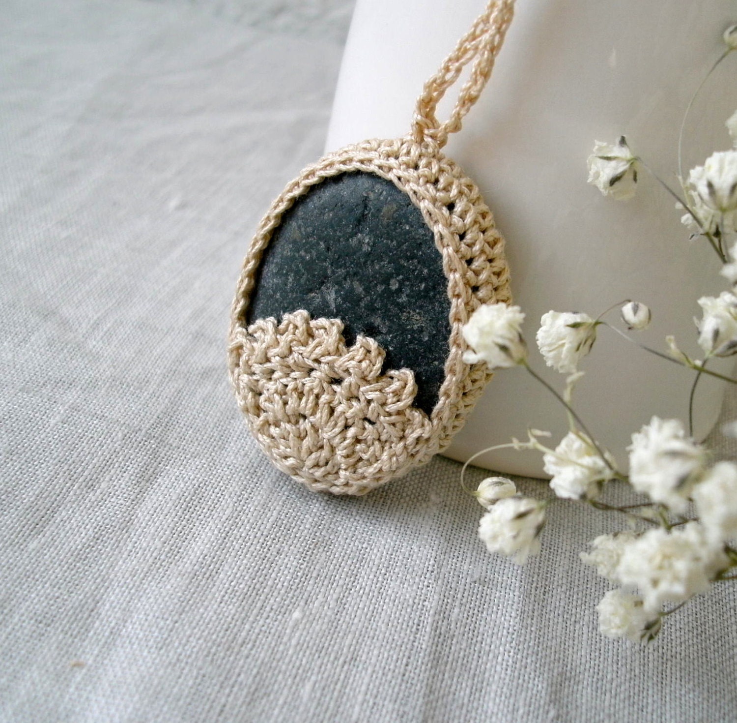 Crochet Stone Necklace Crochet Jewelry Lace Stone Necklace